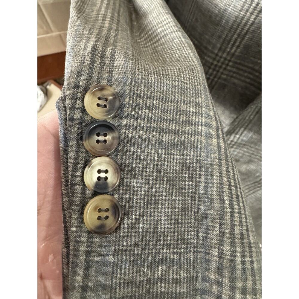 Brunello Cucinelli Prince Of Wales Taupe Sportcoat IT 54/ 44 US Wool Linen Silk - Picture 5 of 10